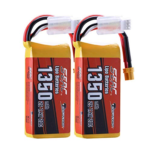 SUNPADOW 2 Pack 2S 7.4V Lipo Battery 1350mAh 20C Soft Pack with XT30 Plug for RC FPV Helicopter Airplane Drone Quadcopter Racing Hobby