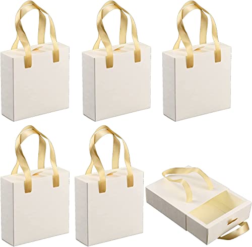 10 Sets Papiertüten mit Griffen, 10 x 3,5 x 10 cm, kleine robuste Kraftpapiertüten, Geschenkverpackungstüten mit Schubladenbox, weiß (Farbe: Gold) (Size : White)