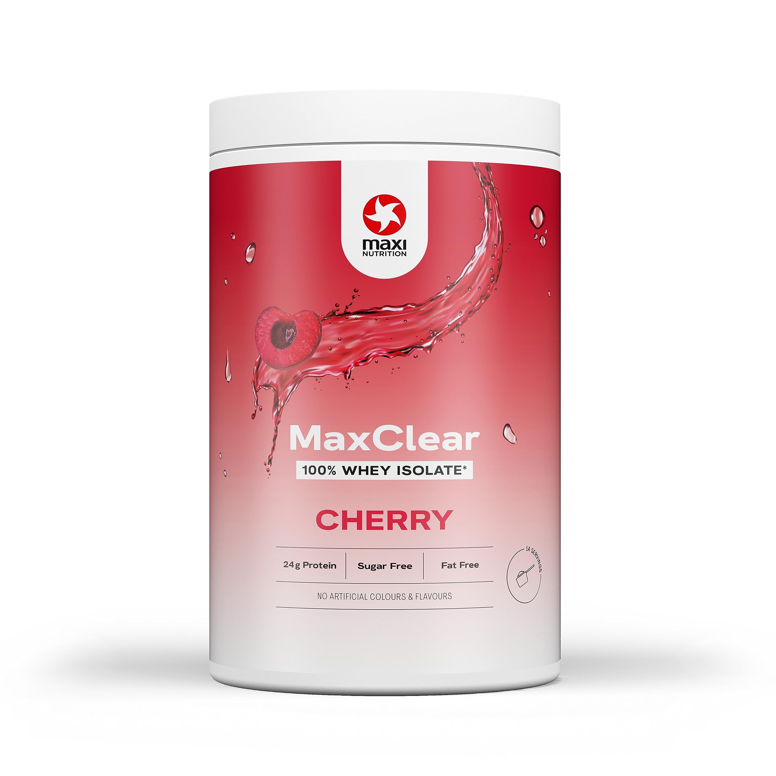 MaxiNutrition MaxClear Cherry, 100% Clear Whey Protein Isolate, 420g, Protein Pulver mit 24g Eiweiß pro Portion, erfrischend, kalorienarm, ohne künstliche Aromen