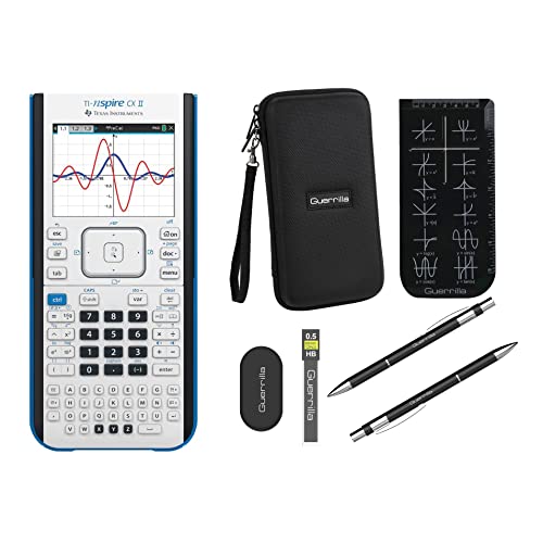 Texas Instruments Ti Nspire CX II Grafikrechner + Guerilla Reißverschlusstasche + Essential Graphing Taschenrechner Zubehörset, Schwarz