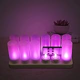 EuroFone Flameless LED Teelicht Kerze wiederaufladbare LED Kerzen mit Cup 12pcs (Purple with remote)