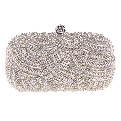 GANMEI Pearl Clutch-Taschen für Damen, Geldbörse, Handtaschen, Abendtaschen, für Party, Hochzeit, Perlen-Clutch, Weiß, weiß, One Size