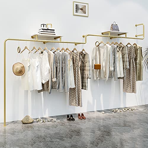 UYSELA Eisenrohr-Kleiderständer,an der Wand montierter Kleiderständer für den Einzelhandel,Schrankaufbewahrung,Kleidungsorganisator Gold,mit Lagerregal,Mehrzweck-Hängestange für die Kleideraufbewah