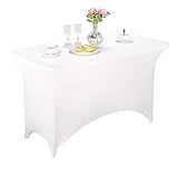 FELIZEST Spandex-Tischdecke für 1,8 m oder 1,2 m oder 2,4 m oder 1,5 m Klapptisch, rechteckige Cocktail-Tischdecke, perfekt für Party oder Bankett (1,2 m, weiß)
