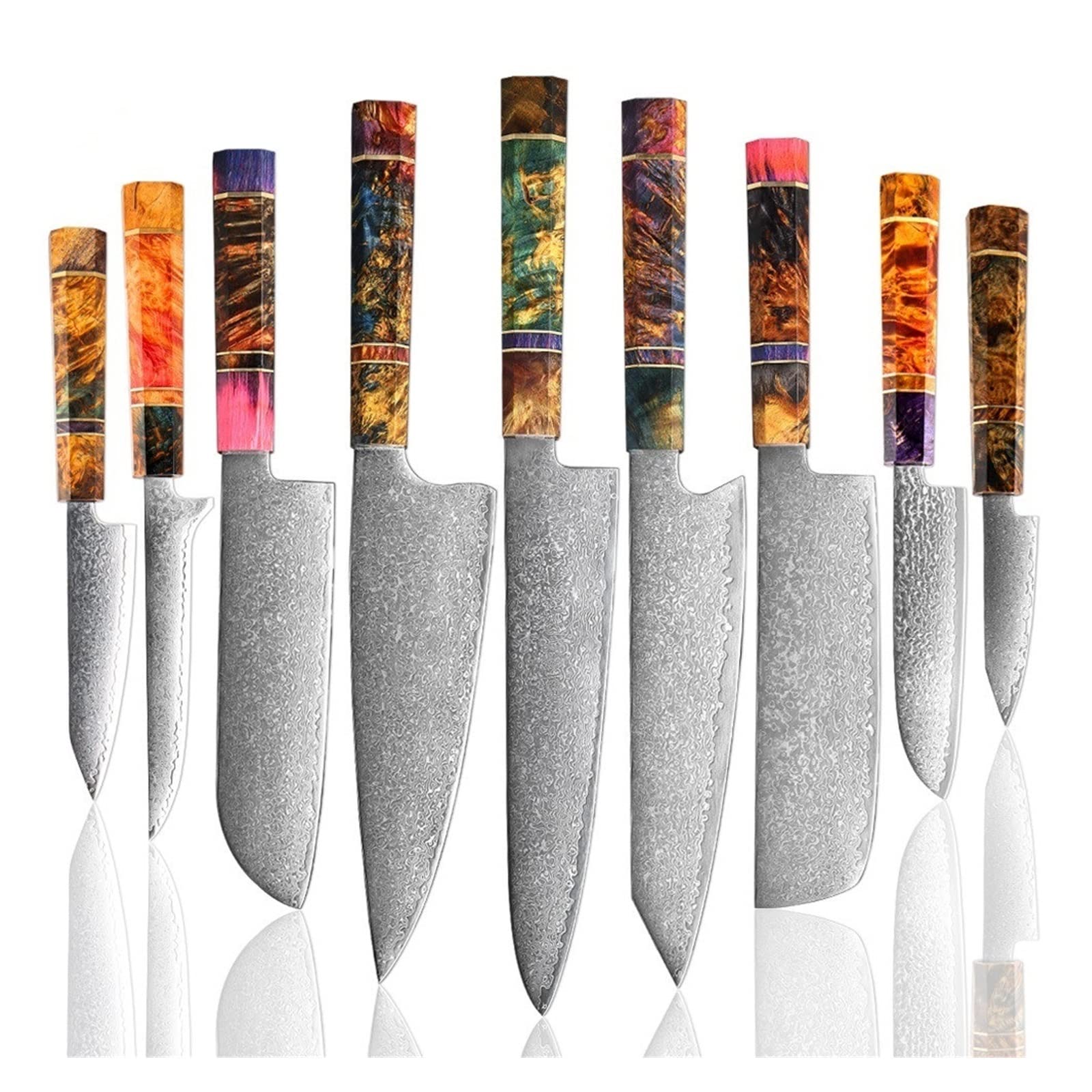 Küchenmesser Chef Messer Damaskus VG10 Japaner Damaskus Stahl Kiritsuke Gyuto Messer stabiler Holzgriff sehr scharf küchenmesser set (Color : A-9PCS)