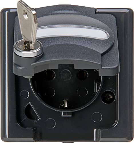 Kopp BLUE ELECTRIC - Schutzkontakt-Steckdose mit Klappdeckel und Sicherheitsschloss (Nr. 16), Farbe: anthrazit, 103563006