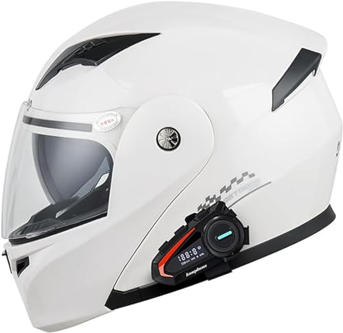 Motorrad-Bluetooth-Helme, Hochklappbarer Modularer Helm, Modulare Integralhelme Mit Hochklappbarem Doppelvisier, ECE-Zugelassener Helm, Motorradhelme Für Männer Und Frauen C, L(59~60CM)