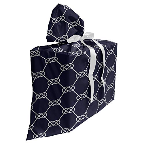 ABAKUHAUS Navy blau Baby Shower Geschänksverpackung aus Stoff, Navy Inspired Knot, 3x Bändern Wiederbenutzbar, 70 x 80 cm, Dark Blue Creme