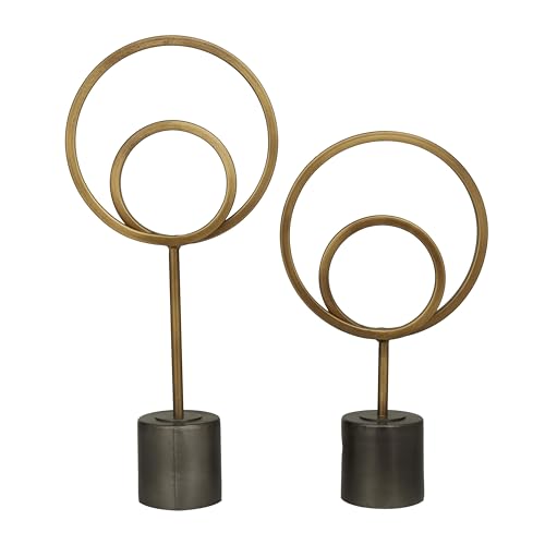 Deco 79 Geometrische Kreis-Skulptur aus Metall mit schwarzem Sockel, 2 Stück, 45,7 cm, 35,6 cm H, Gold
