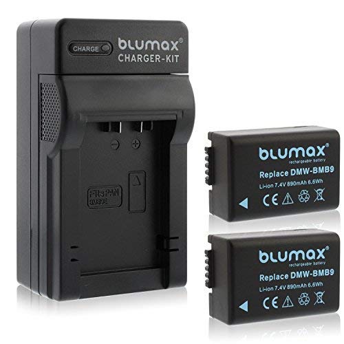 2X Blumax Akku ersetzt Panasonic DMW-BMB9 / DMW-BMB9E 890mAh + Ladegerät kompatibel mit Panasonic Lumix DMC-FZ40-FZ45-FZ47-FZ48-FZ60-FZ62-FZ70-FZ72-FZ100-FZ150 Leica V-LUX 2/3