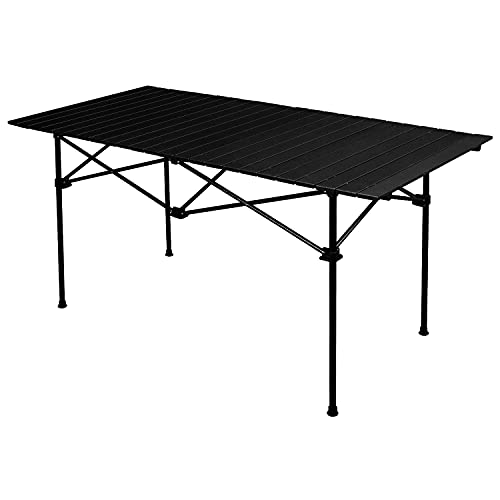 Campingtisch rechteckig 140 cm x 70 cm für 6 Personen faltbar Tischfläche Aluminium - schwarz