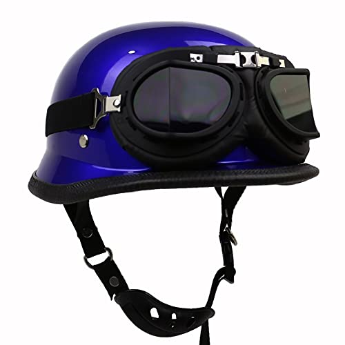 Motorrad Helm, Vintage Style Jet-Helmhalbhelm mit Schutzbrille, DOT/ECE Zertifiziert Antikollisions-Schutzhelm, Rollerhelm für Erwachsen Damen Herren, für Bike Scooter (55~64CM)