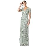 Maya Deluxe Women's Green Lily Short Sleeve Stripe Embellished Maxi Bridesmaid Dress, 38
