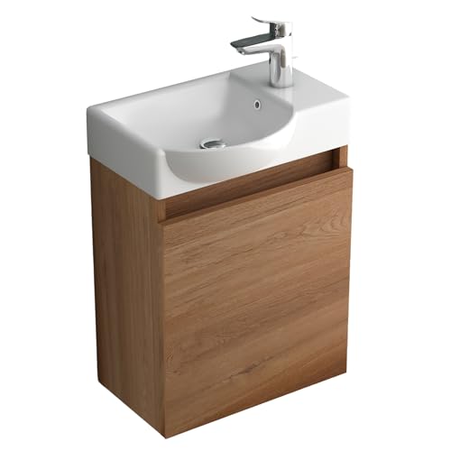 Alpenberger Badmöbel Set Waschbecken inkl. Unterschrank komplett Bamboo I Gäste WC Lösung Badezimmer Set