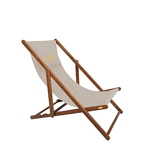 Holtaz Premium Liegestuhl Holz Klappbar Sonnenstuhl Strandstuhl mit Abnehmbarer Stoff und Kopfkissen für Garten Schwimmbad Camping Strand Bars Cafés Hotels bis 130 kg Holtaz in beige