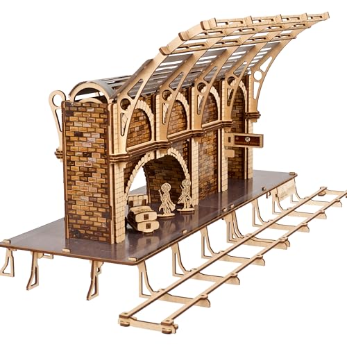 UGEARS Harry Potter Bahnsteig 9 ¾ 3D Holzpuzzle - Modellbausatz für Erwachsene zum Zusammenbauen - Mechanischer Holzbausatz 3D Puzzle mit 2 Figuren - Kompatibel mit Ugears Hogwarts Express Zug