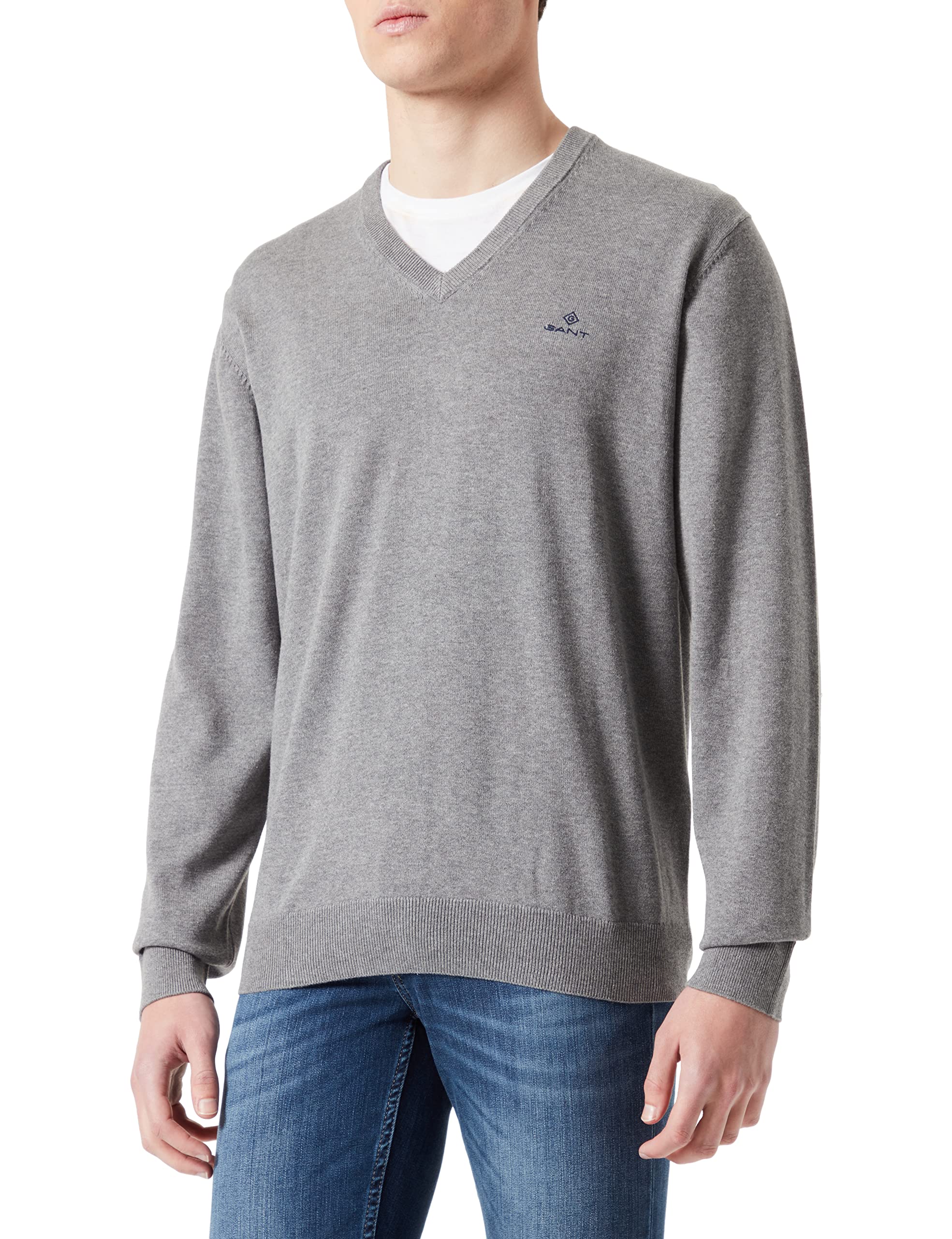 GANT Herren Classic Cotton V-Neck Pullover, Grau (Dark Grey Melange 92), Small (Herstellergröße: S)