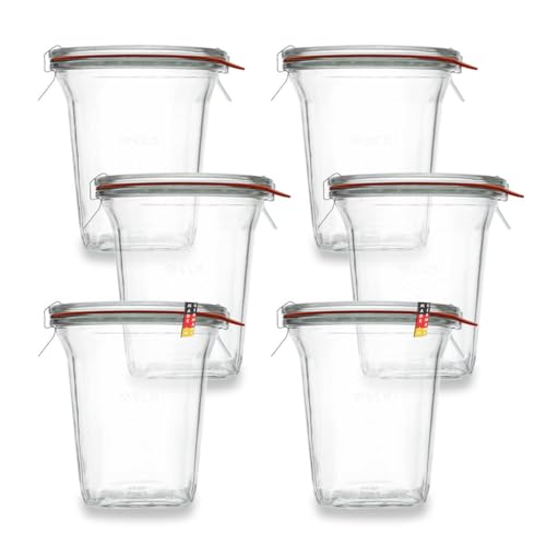 flaschenbauer.de WECK Quadroglas 1/2L Einmachglas 500ml verwendbar als Marmeladenglas, Vorratsglas, Konservenglas 6 Stück