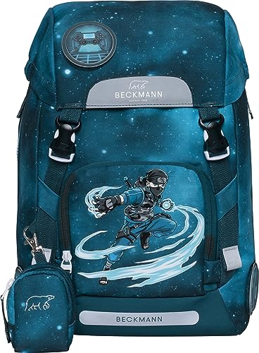 BECKMANN, Schulrucksack Classic Ninja Master, Grundschule, 1. Klasse, ergonomisch, inkl. Regenüberzug, 22L, Green