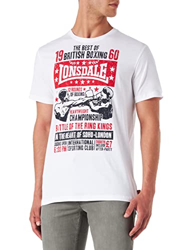 Lonsdale Men's AUCKENGILL T-Shirt, White/Navy/Red, XXL