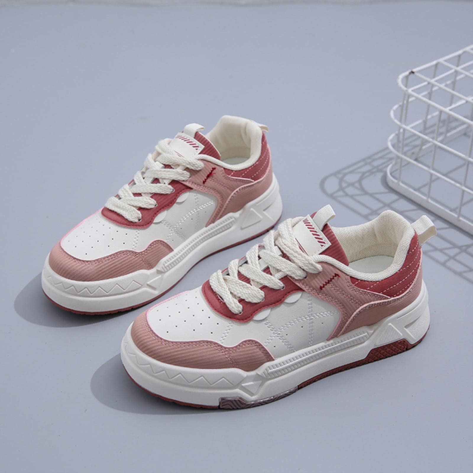 HUANLE Frauen im koreanischen Stil Casual Sports Dicker alleiner Schuhe vulkanisierte Schuhe Frauen Plattform Casual Fashion Flat Sneaker-Pink,39