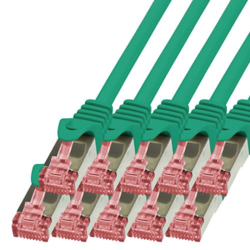 BIGtec LAN Kabel 10 Stück 2m Netzwerkkabel Ethernet Internet Patchkabel CAT.6 grün Gigabit SFTP doppelt geschirmt für Netzwerke Modem Router Switch 2 x RJ45 kompatibel zu CAT.5 CAT.6a CAT.7 Stecker