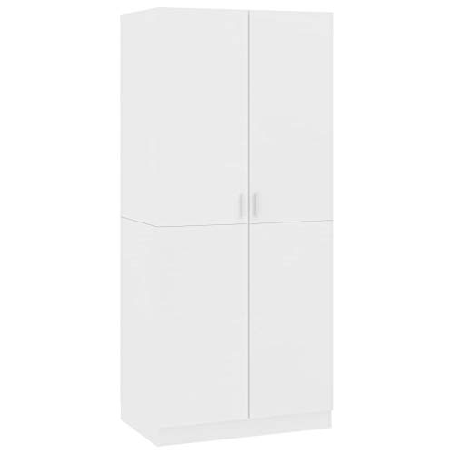 Susany Kleiderschrank mit 2 Türen Aufbewahrungschrank Hochschrank Schlafzimmerschrank Weiß 80×52×180 cm Spanplatte