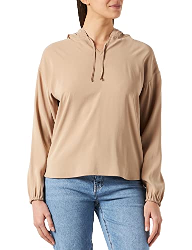 Taifun Damen Bluse mit Kapuze Langarm Blusenshirts, Bluse Bluse Langarm Bluse unifarben Sand 40