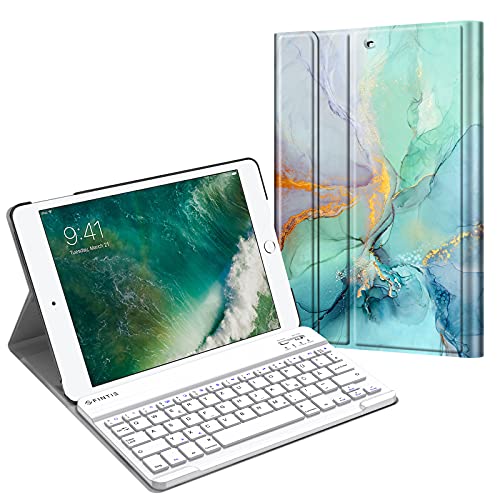 Fintie Tastatur Hülle für iPad 9.7 Zoll 2018 2017 / iPad Air 2 / iPad Air - Ultradünn leicht Schutzhülle Keyboard Case mit magnetisch Abnehmbarer drahtloser Deutscher Bluetooth Tastatur, Marmor Grün