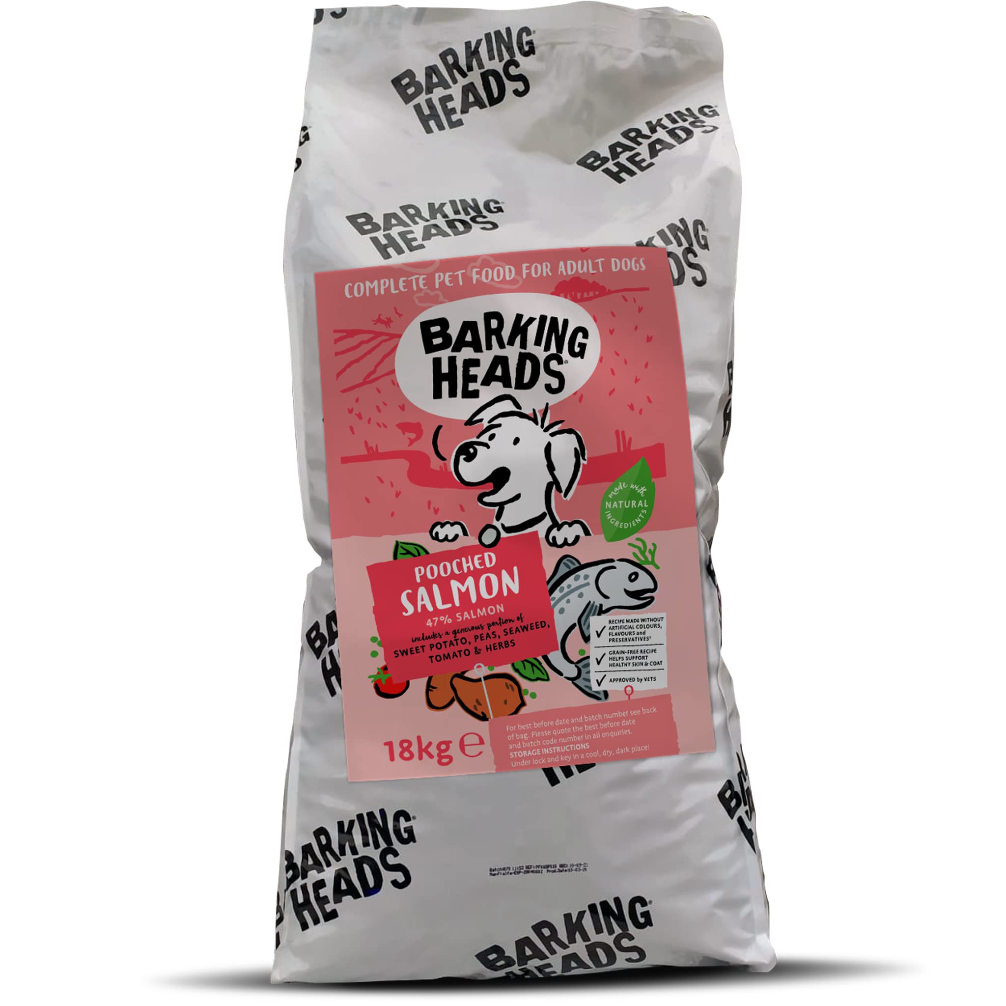 Barking Heads Hundefutter Trocken Getreidefrei - Lachender Lachs - 100% Natürlich, Lachs, ohne künstliche Geschmacksverstärker, für ein schönes Fell, 18kg