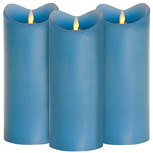 Tronje LED Echtwachskerzen 3er Set mit Timer - 23/23/23 cm Kerzen Blau mit beweglicher Flamme