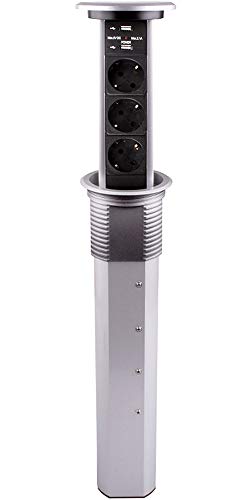 DesignLight Lift Box USB Automatisch 3-Fach Schuko-Steckdose mit 2-Fach USB-Port/Steckdosenleiste/Schuko-Verteiler