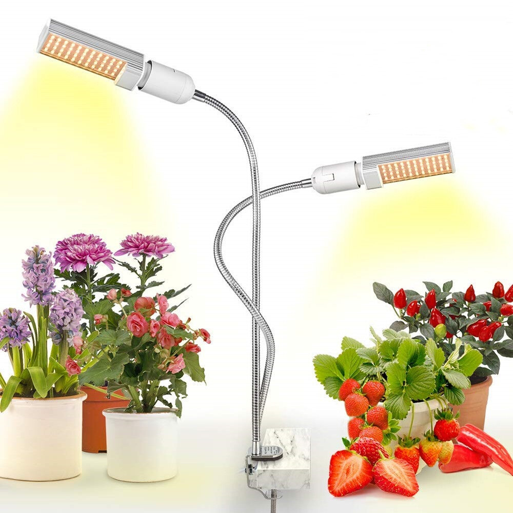 RELASSY LED Grow Lights Pflanzenlicht Vollspektrum Gelbes Licht LED Wachstum und Blüte Doppelkopf Schwanenhalsschlauch D