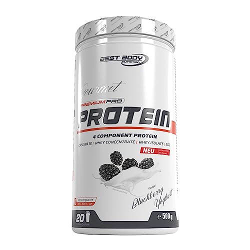 Best Body Nutrition Gourmet Premium Pro Protein, Blackberry Yoghurt, 4 Komponenten Protein Shake: Caseinat, Whey Konzentrat, Whey Isolat, Eiprotein, 500 g Dose