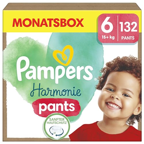 Pampers Harmonie Pants Größe 6, 15kg+, Monatsbox (72 Höschenwindeln), sanfter Hautschutz und pflanzenbasierte Inhaltsstoffe