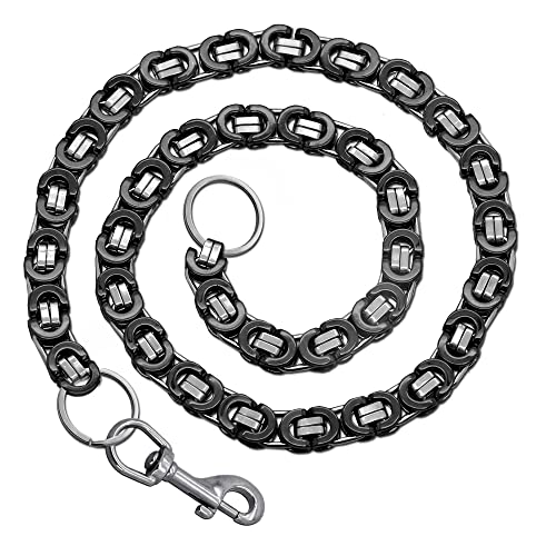 tumundo Hosenkette Schlüsselkette Geldbeutelkette Portmonee Kette Edelstahl Messerkette Wallet Kellnerkette Karabiner, Variante:schwarzsilber - 40cm