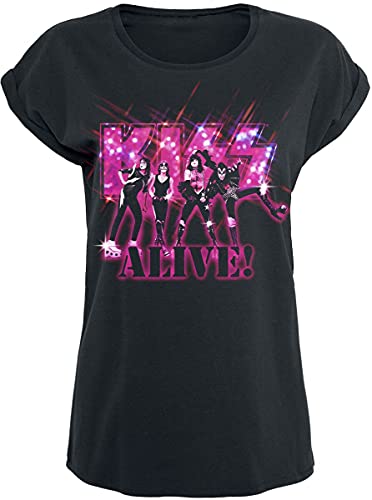 Kiss Alive Pink Glitter Frauen T-Shirt schwarz XL 100% Baumwolle Band-Merch, Bands
