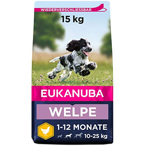 Eukanuba Puppy Trockenfutter für mittlere Welpen mit frischem Huhn, 15kg