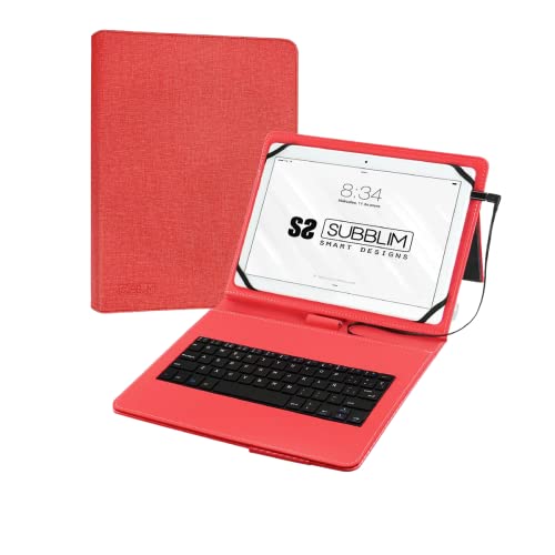 SUBBLIM KEYTAB Pro USB Red Tastatur Tablet 10,1 Zoll Micro USB Adapter Typ-C Klappe