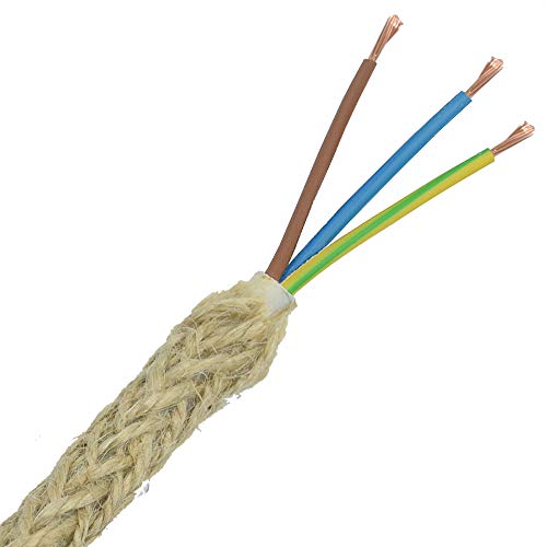 10m natürliche Jute Kabel EF 3x0,75mm² H03VV-F 3G Vintage Stromkabel Textilkabel Lampenkabel umflochten