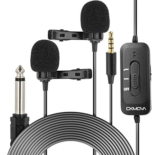 Indovis LCM5D Doppelkopf-Lavaliermikrofon für DSLRs & Smartphones | Robustes Clip-On Dual-Mikrofon | Eingebaute Lithium-Batterie