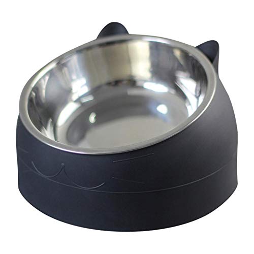Pet Cat Bowl Edelstahl 15 Grad gekippt Schutzhals Hund Cat Feeder Tiernahrung Wasserfütterungsschale für Welpen Cat Supplies-schwarz, 400ML, USA