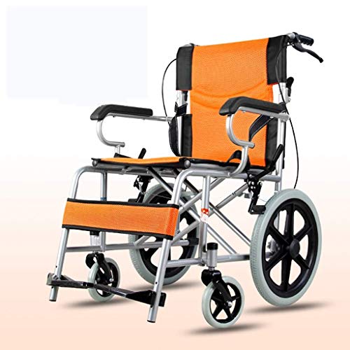 AOLI Eigenantrieb Rollstuhl, Folding Leichtgewichtrollstuhl, Geeignet für Senioren, Behinderte, Medical Rollstuhl, Ergonomisch, kompakte Aluminium-Rollstuhl, orange,Orange