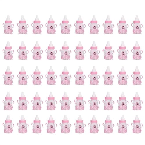 Süßigkeitsflasche Babyparty, 2 Farben 50 Stück Süßigkeiten Schokoladenflaschen Box Babyparty Gastgeschenke Geschenke Dekorationen mit Bären für Mädchen Baby Geburtstagsfeier Dekoration(Rosa)