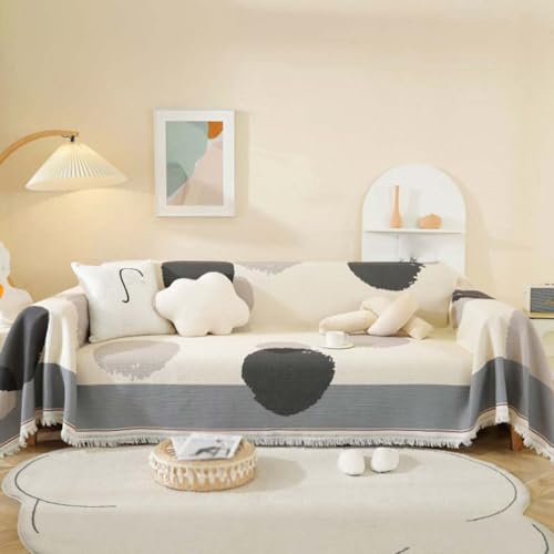 HMGAQNP Sofadeckenbezug für 3 Sitzer Sofa Lförmiger Couch-Schutz Haustier Möbelbezüge gestrickte Überwurfdecke mit Quasten Büro Schal Mittagessen für Zuhause Bettdekoration(A,70.8 * 102.3in)