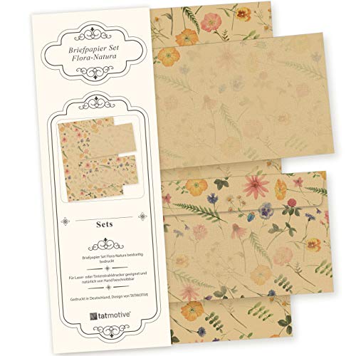 Flora-Natura Briefpapier Set Vintage Blumen 100 Sets DIN A4 90 g/qm inkl. florale Briefumschläge - nachhaltig gedruckt