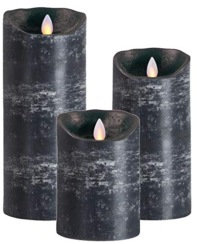 3er SET! Sompex Flame LED Echtwachs Kerze / Kerzen FERNBEDIENBAR V14 Anthrazit (Schwarz Grau) 8 x 12,5cm - 8 x 18cm - 8 x 23cm (3er Set)