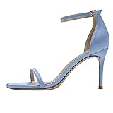 Peep Toe Sandalen mit Absatz für Damen, High Heels, Stiletto, One Word Strap Satin, Himmelblau, 8 cm, 39.5 EU