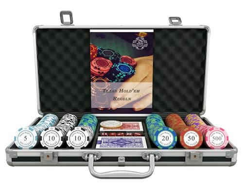 Bullets Playing Cards - Pokerkoffer Deluxe Pokerset mit 300 Clay Pokerchips Carmela, Poker-Anleitung, Dealer Button und Bullets Plastik Pokerkarten…