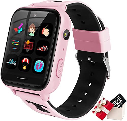 Kinder-Spiel-Smartwatch, Musik-Player, Smartwatch, Video-Recorder, 10 Lernspiele (eingebaute 1 GB SD-Karte), Sport-Armbanduhr für Alter 3–14 Jahre, Geschenk für Jungen und Mädchen, Rosa
